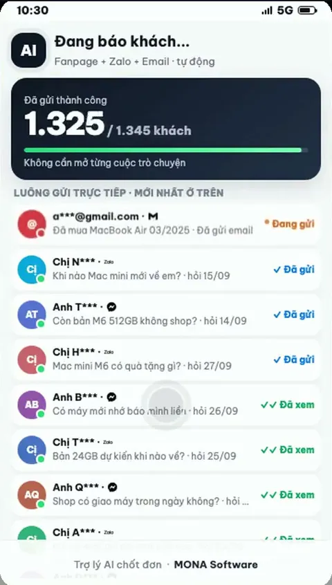 Danh sách khách Dê Cười đang nhắn, mỗi dòng là một hồ sơ kèm kênh
