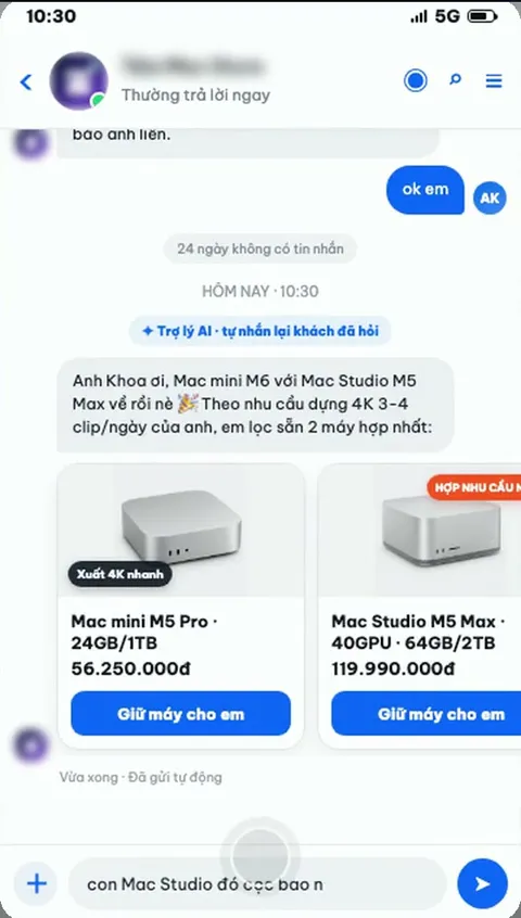 Dê Cười tư vấn Mac mini M6 theo nhu cầu dựng video của khách