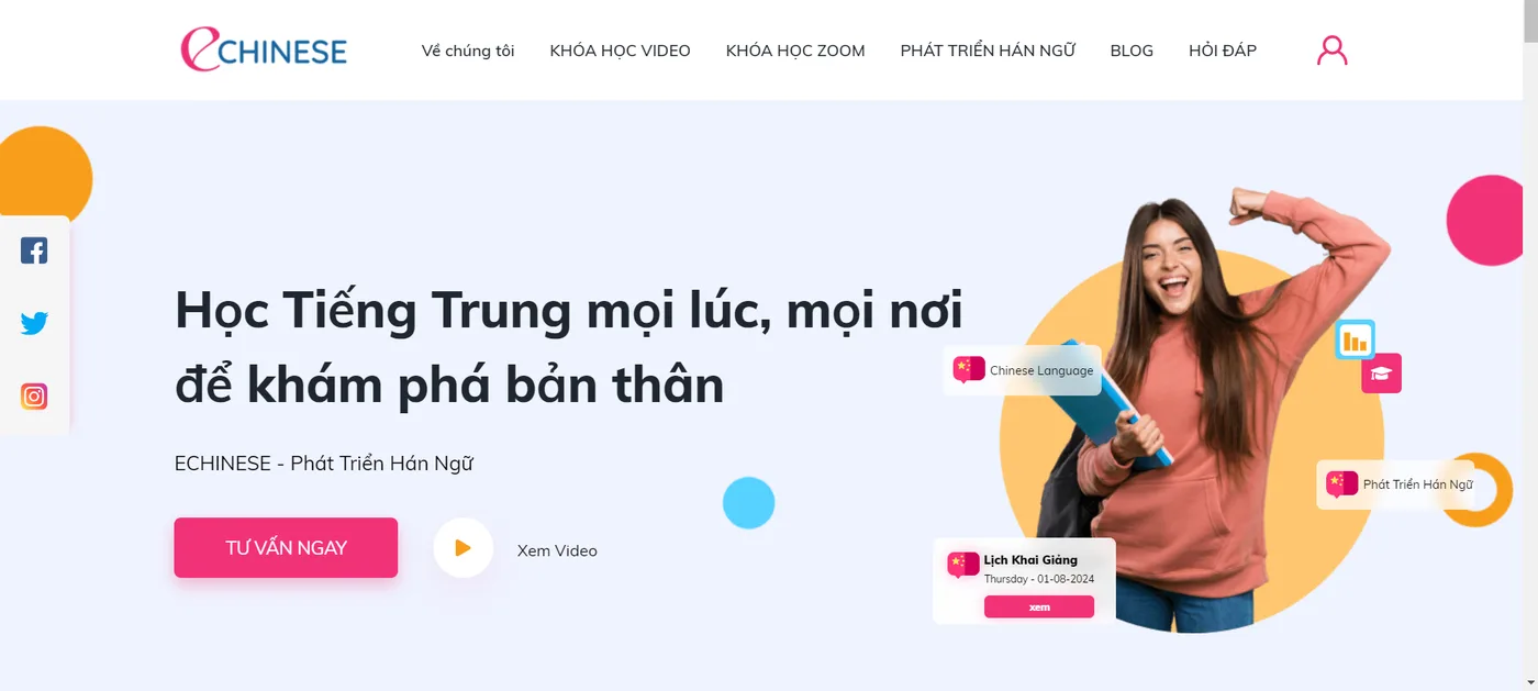 Trang chủ website ECHINESE, nơi kết nối với phần mềm quản lý trung tâm