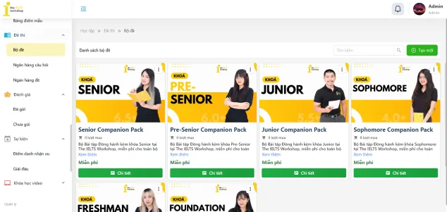 Danh sách khoá học theo cấp độ trong phần mềm