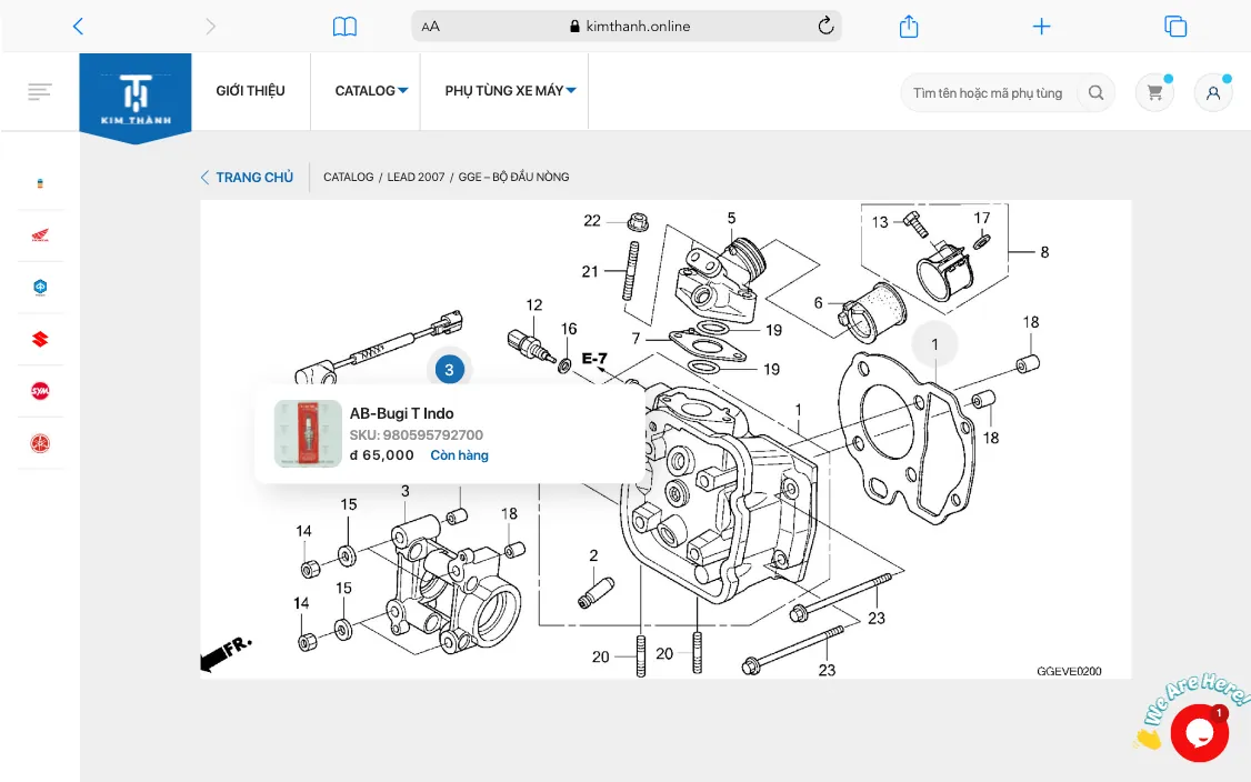 Catalogue phụ tùng theo từng dòng xe trên website Kim Thành