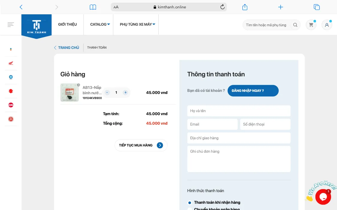 Giỏ hàng và thanh toán trực tuyến trên website Kim Thành