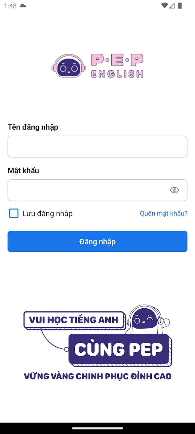 Màn hình đăng nhập app PEP English