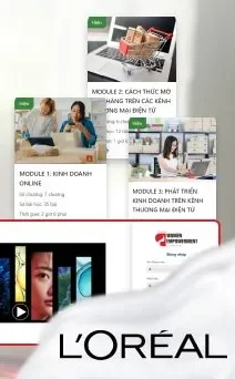 Màn hình các module học trong phần mềm đào tạo MONA làm cho PWEV by L’Oréal
