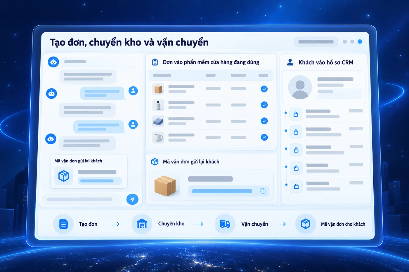 Màn hình minh hoạ: Tạo đơn, chuyển kho và vận chuyển
