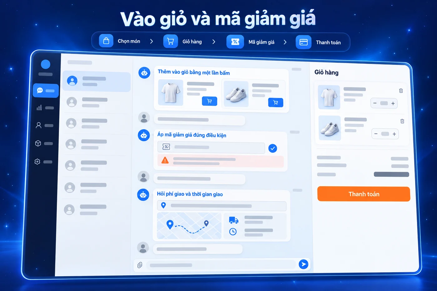 Màn hình minh hoạ: Vào giỏ và mã giảm giá