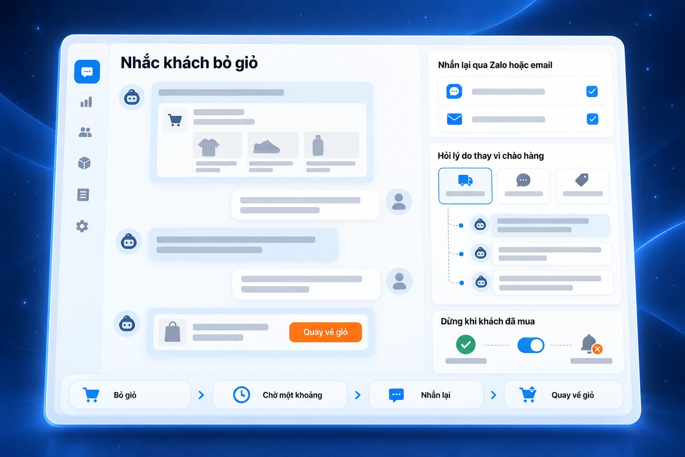 Màn hình minh hoạ: Nhắc khách bỏ giỏ