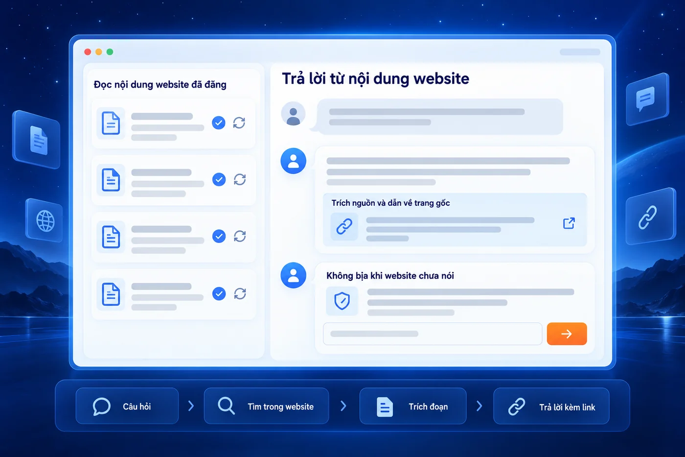 Màn hình minh hoạ: Trả lời từ nội dung website