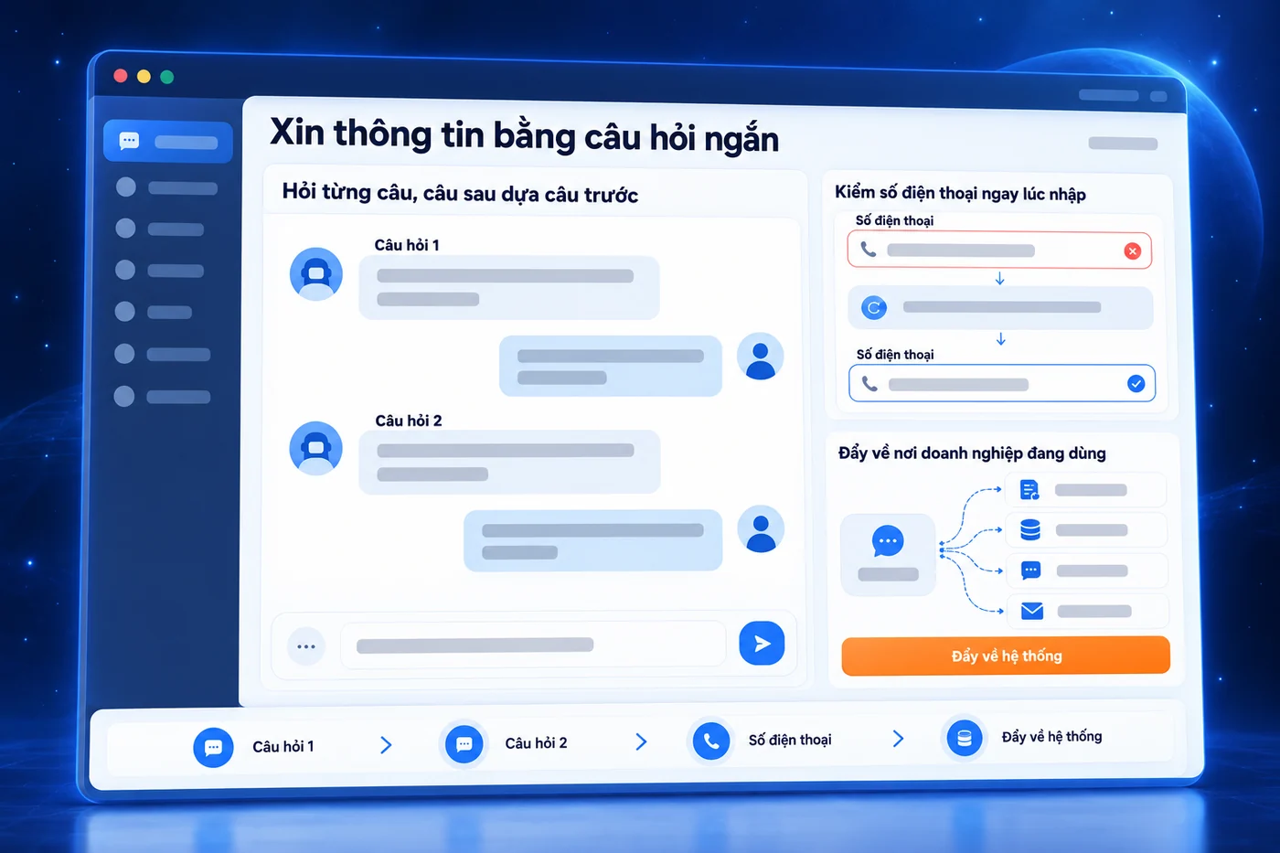 Màn hình minh hoạ: Xin thông tin bằng câu hỏi ngắn