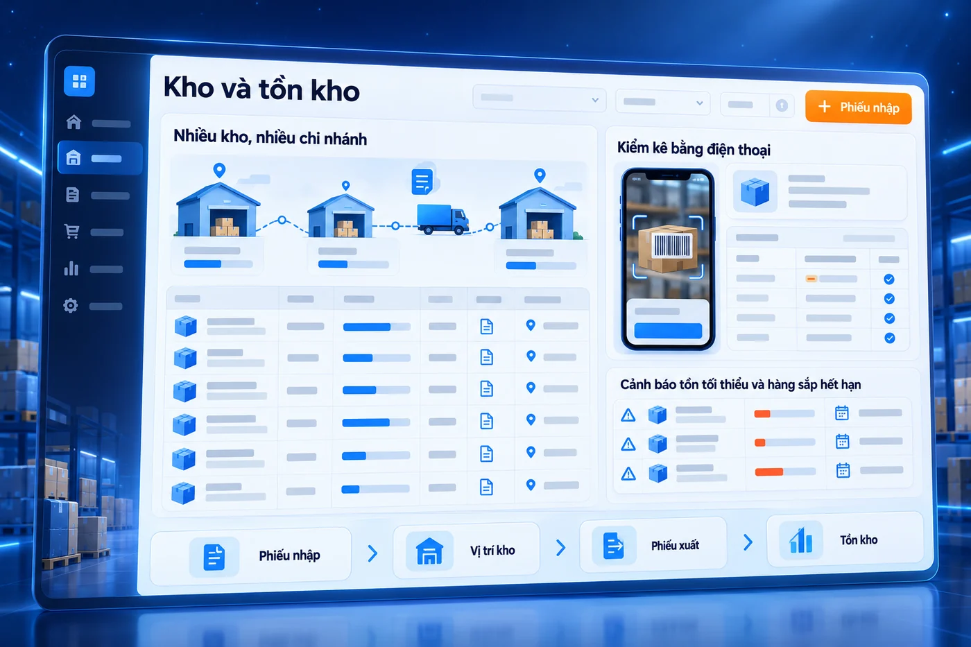 Màn hình minh hoạ: Kho và tồn kho