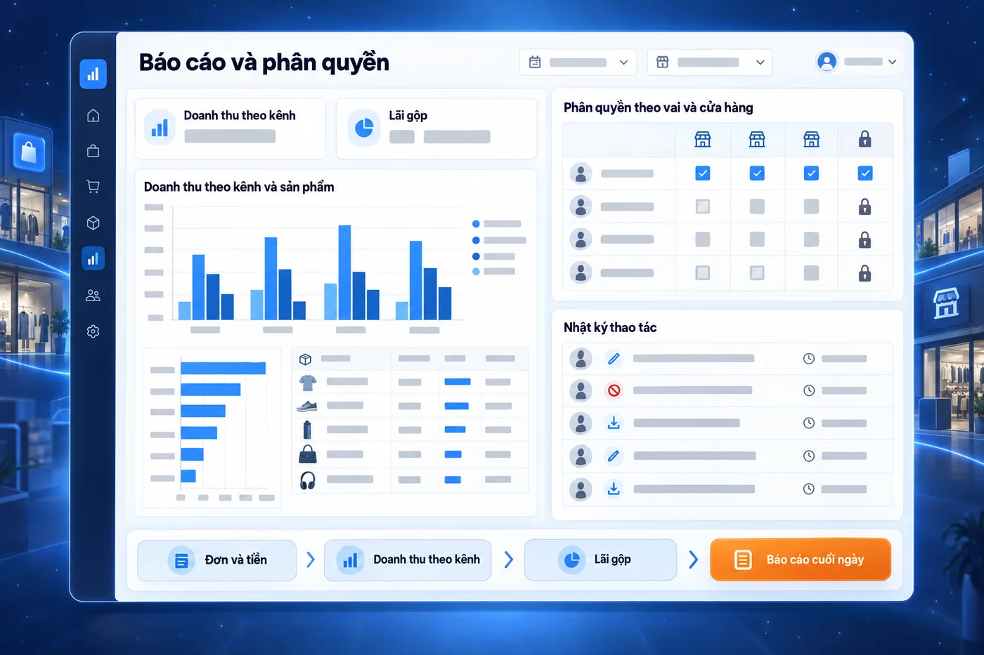 Màn hình minh hoạ: Báo cáo và phân quyền