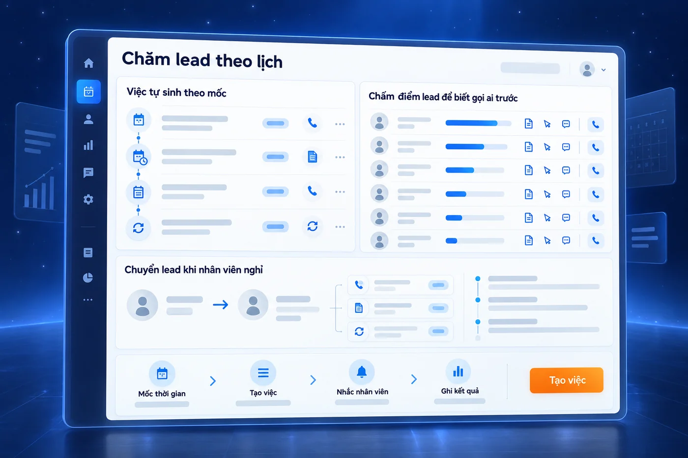 Màn hình minh hoạ: Chăm lead theo lịch