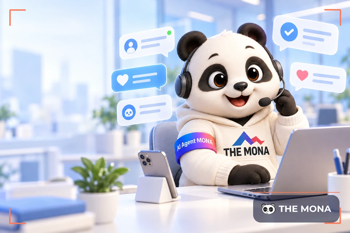 Gấu MONA đeo tai nghe trả lời khách