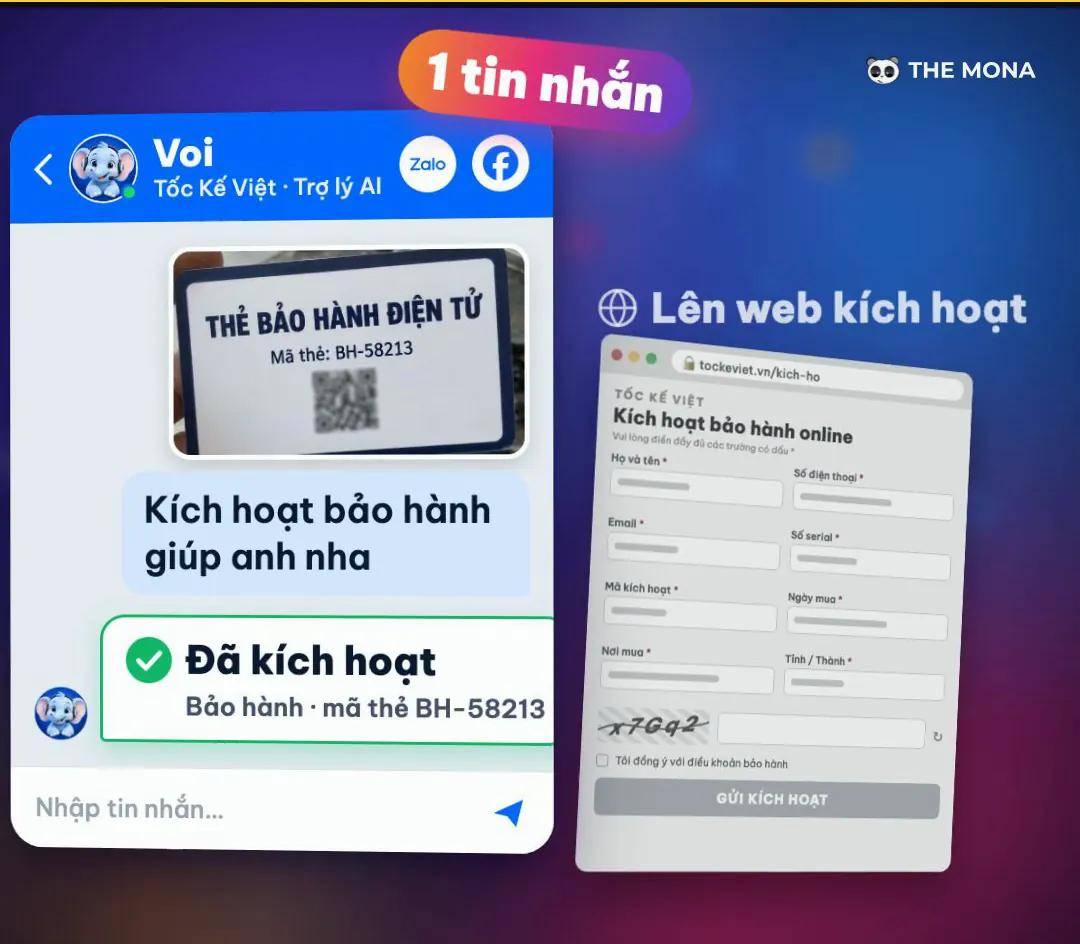 So sánh kích hoạt bảo hành trên web báo nhiều lỗi với nhắn một tin cho trợ lý AI trên Zalo là đã kích hoạt