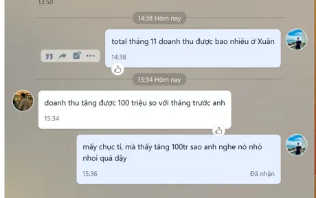 Khách báo doanh thu tăng 100 triệu so với tháng trước