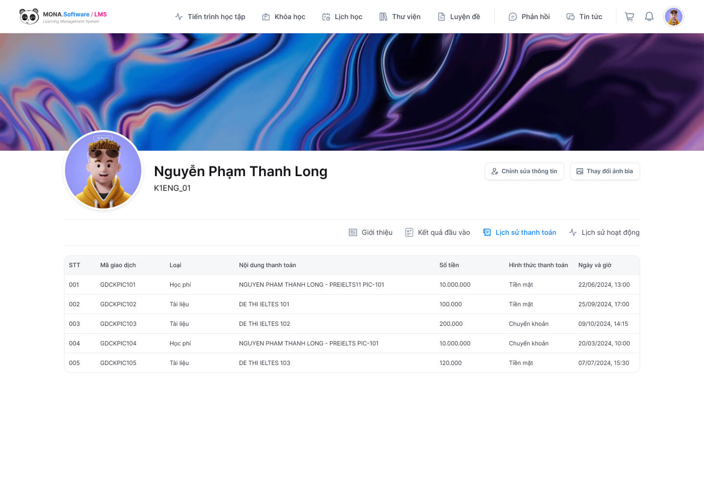 Tính năng cập nhật thông tin thanh toán học phí Tính năng cập nhật thông tin thanh toán học phí
