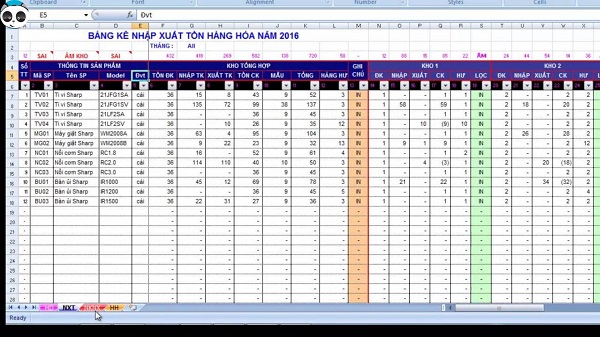 quản lý kho vật tư bằng excel