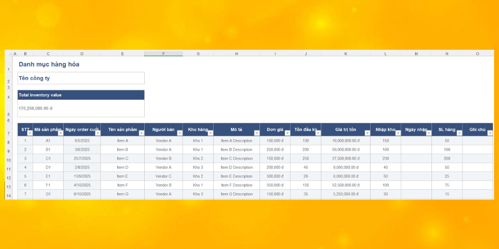 Mẫu file theo dõi kho bằng excel cho các ngành đặc thù