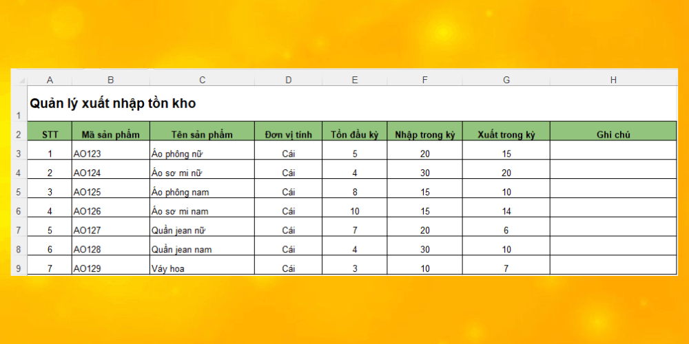 Cách tạo file excel quản lý hàng tồn kho theo mã hàng