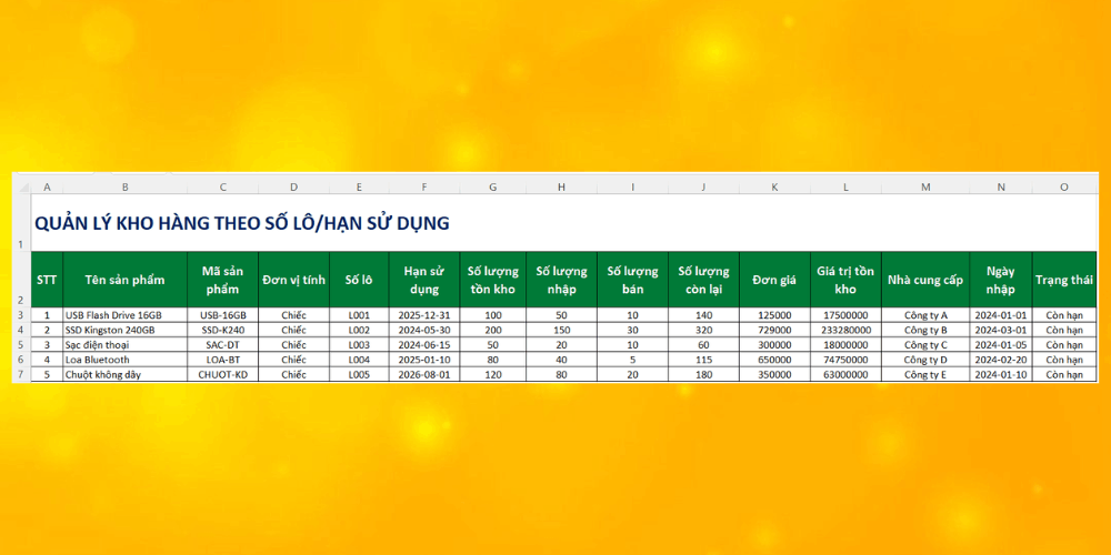 Cách tạo mẫu quản lý kho bằng excel theo lô và hạn sử dụng