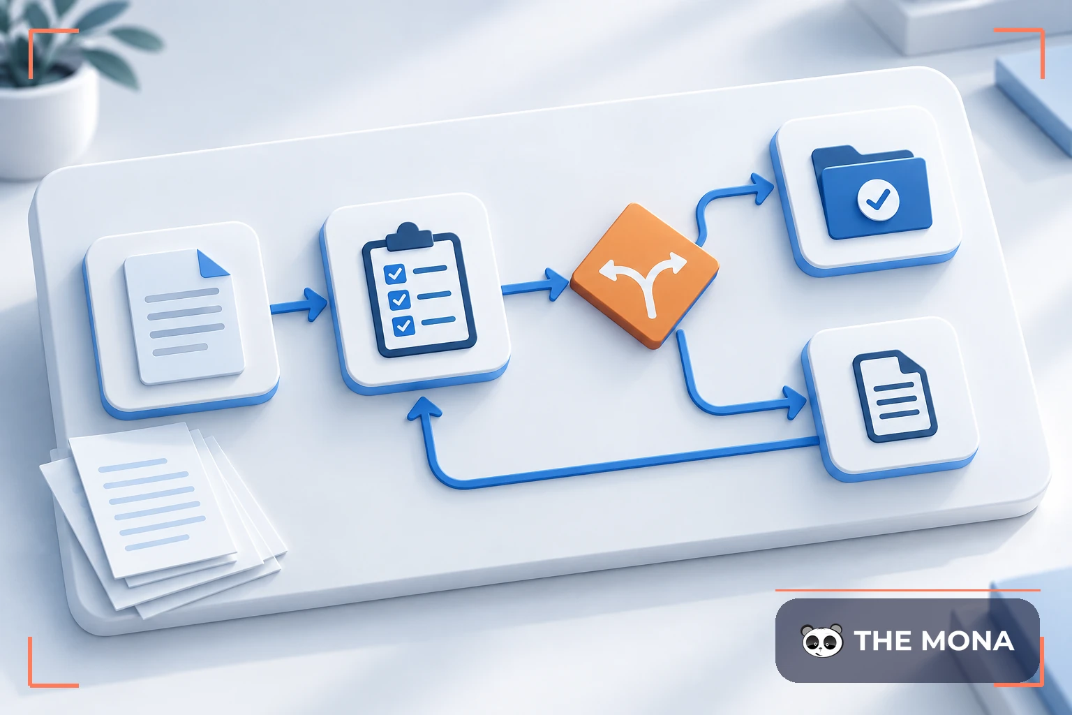 Sơ đồ workflow nổi với các bước xử lý, phê duyệt và hoàn thành
