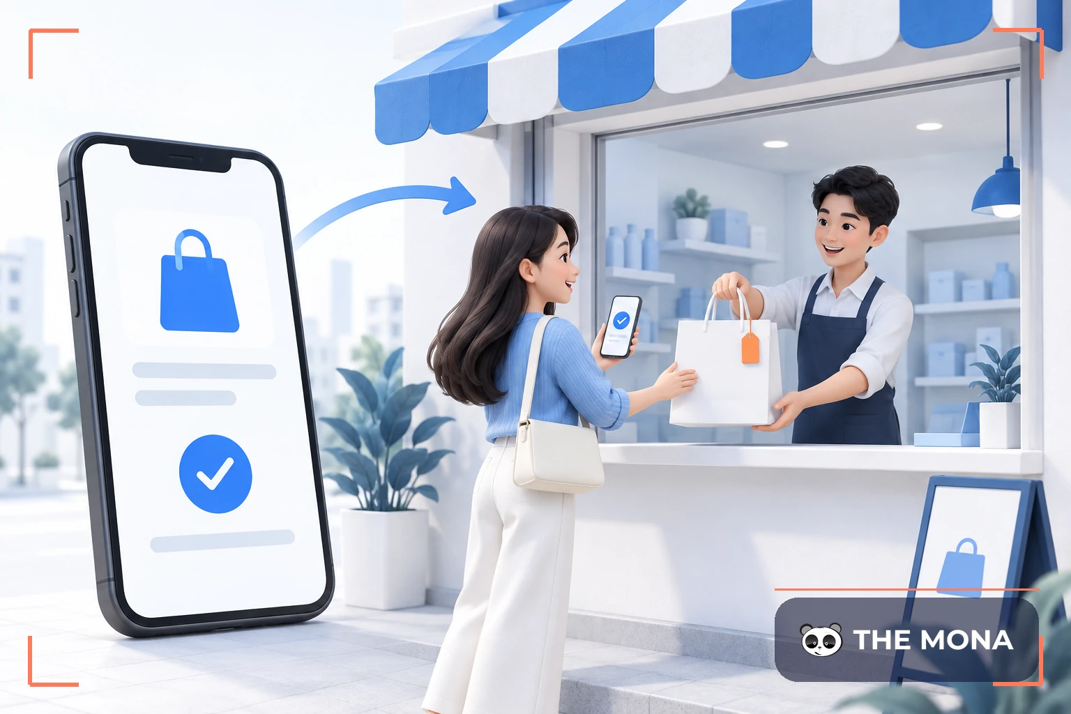 Khách hàng đặt hàng qua điện thoại và nhận túi hàng tại cửa hàng