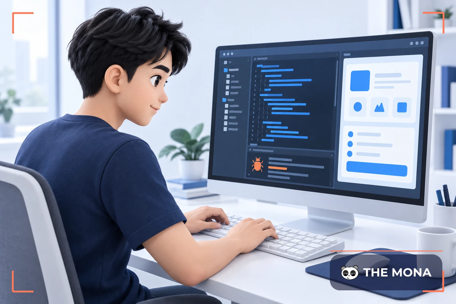 Lập trình viên đang viết mã và kiểm tra lỗi phần mềm trên máy tính