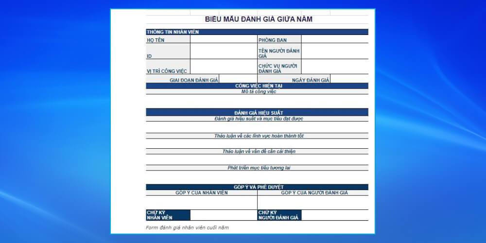 Form đánh giá nhân sự cuối năm