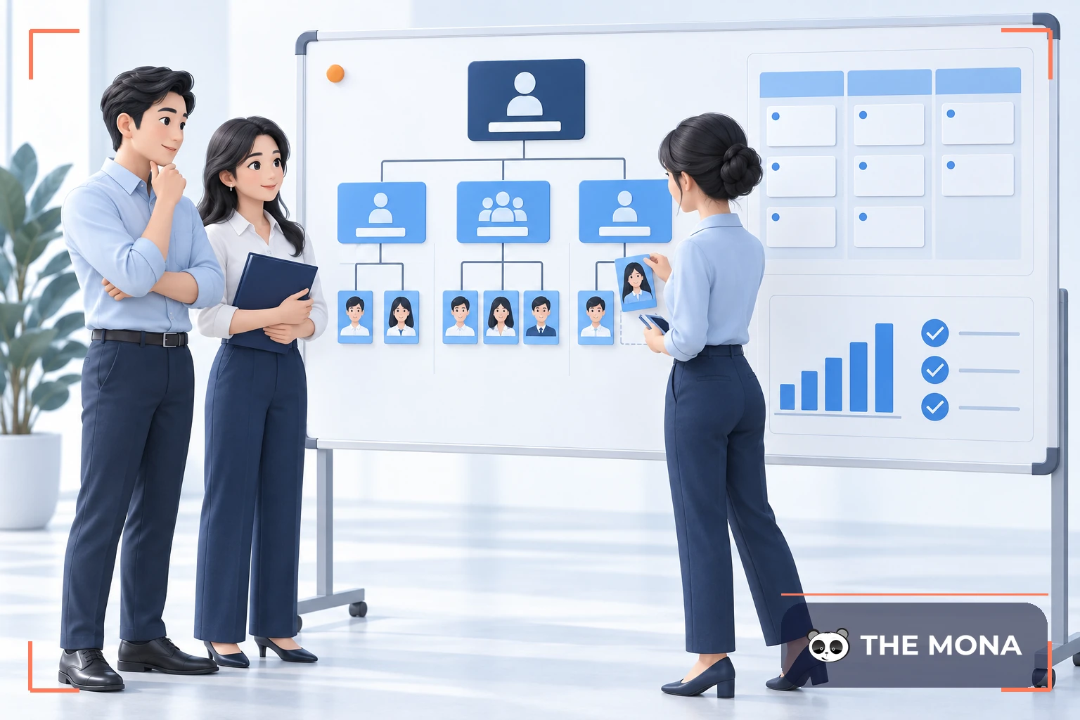 Nhà quản lý phân công nhân sự trên sơ đồ tổ chức doanh nghiệp