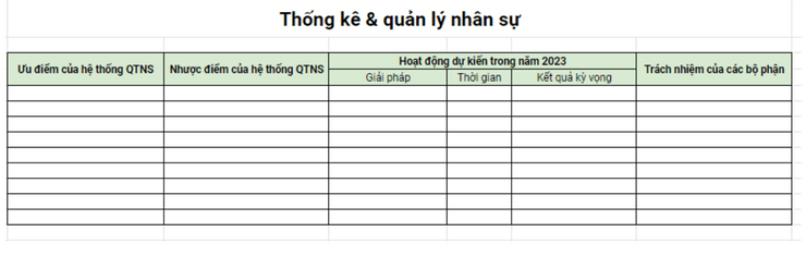 Mẫu kế hoạch thống kê và quản lý nhân sự cơ bản