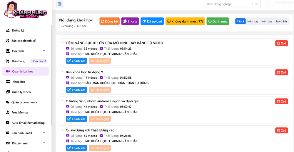 Giao diện hệ thống MONA Elearning
