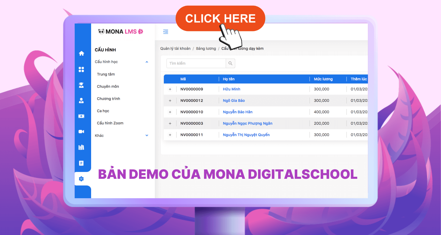Bản demo phần mềm quản lý trường học Mona Dgitalschool