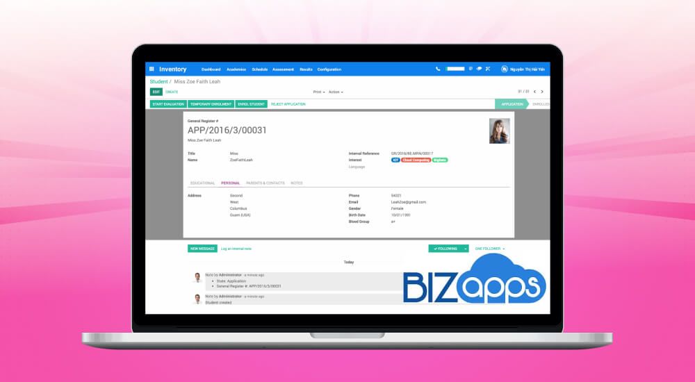 Phần mềm quản lý học sinh online Bizapps