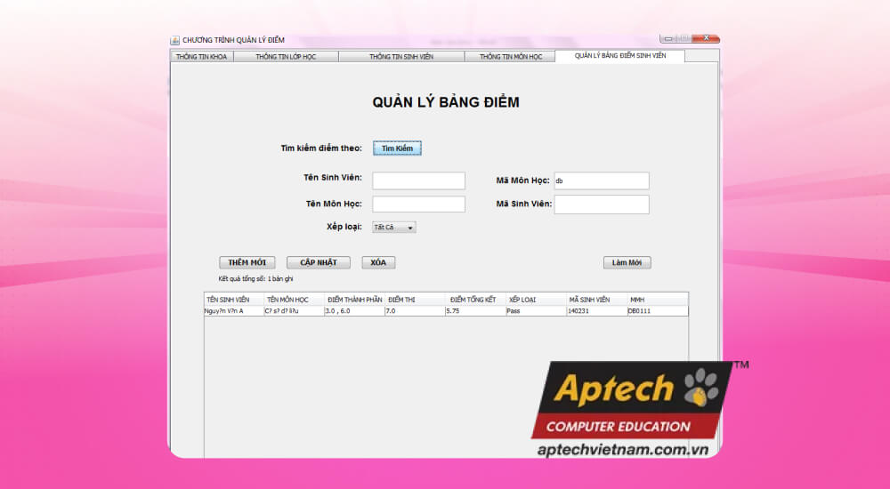 Phần mềm quản lý điểm học sinh Aptech