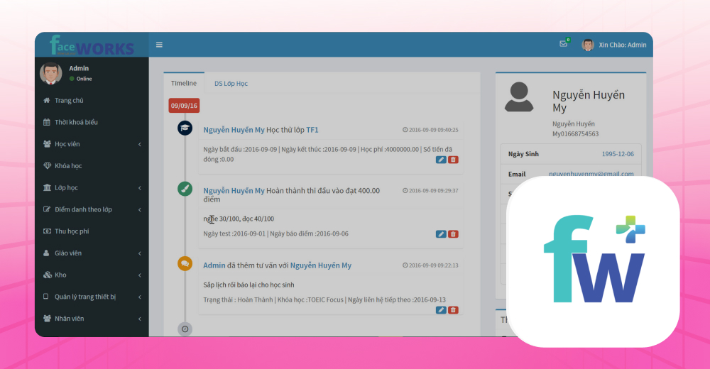 Phần mềm quản lý trung tâm du học online Faceworks