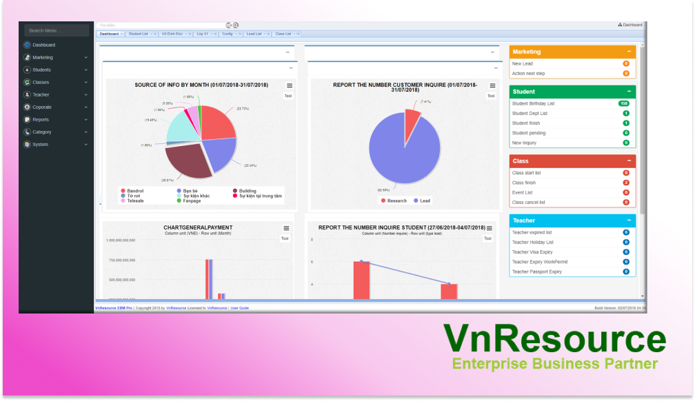 Phần mềm quản lý trung tâm ngoại ngữ VnResource