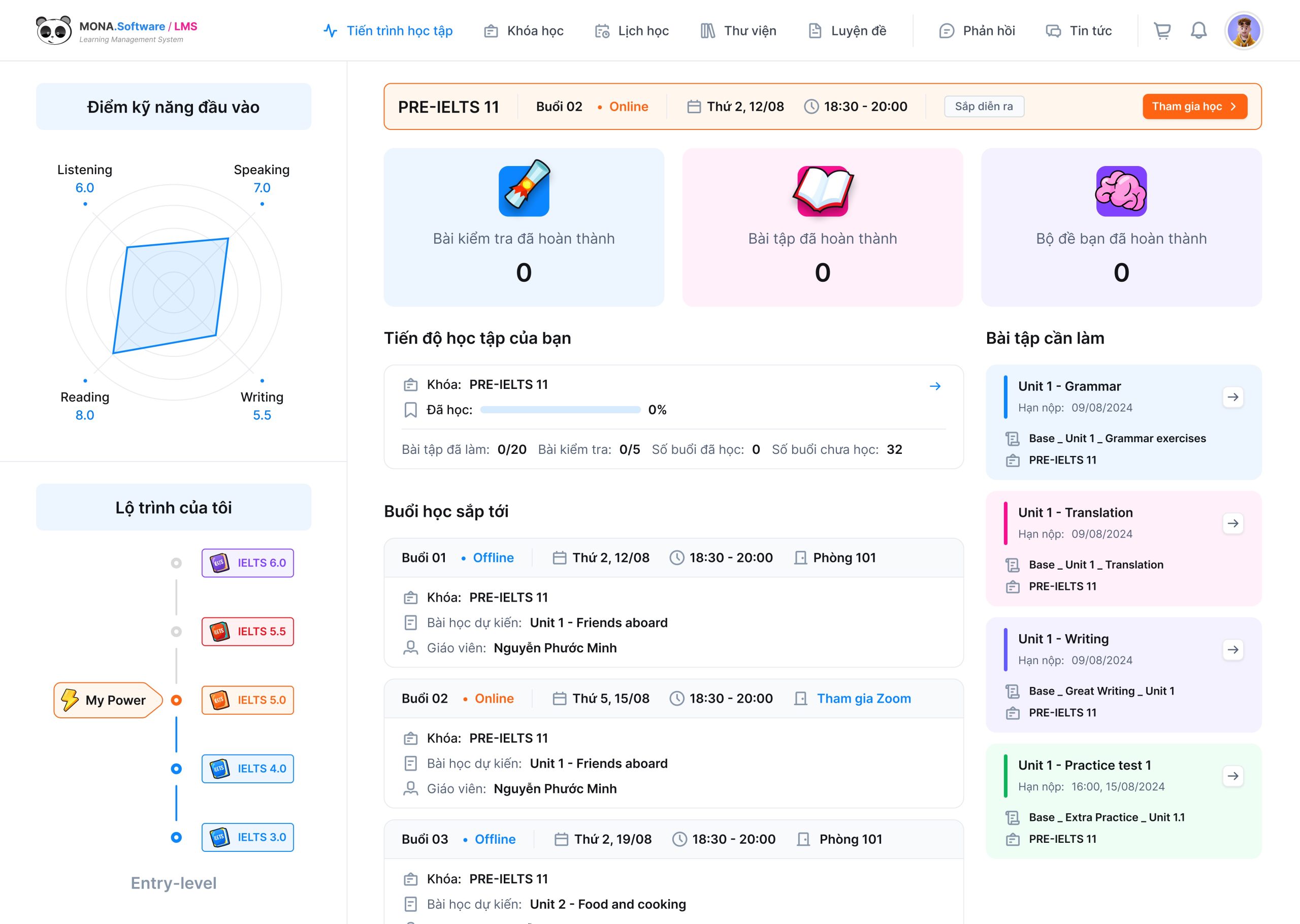Chức năng quản lý kết quả kiểm tra đầu vào