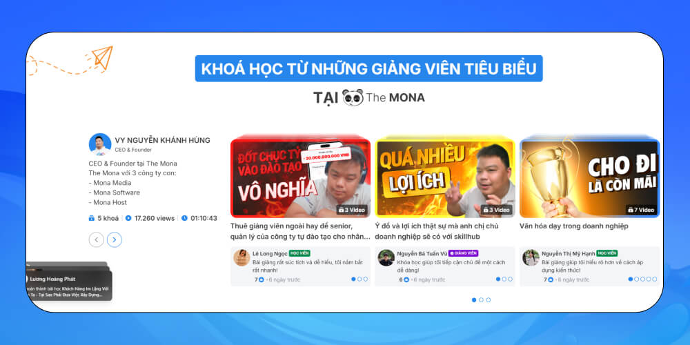 Tính năng khóa học video của phần mềm đào tạo nội bộ MONA SkillHub