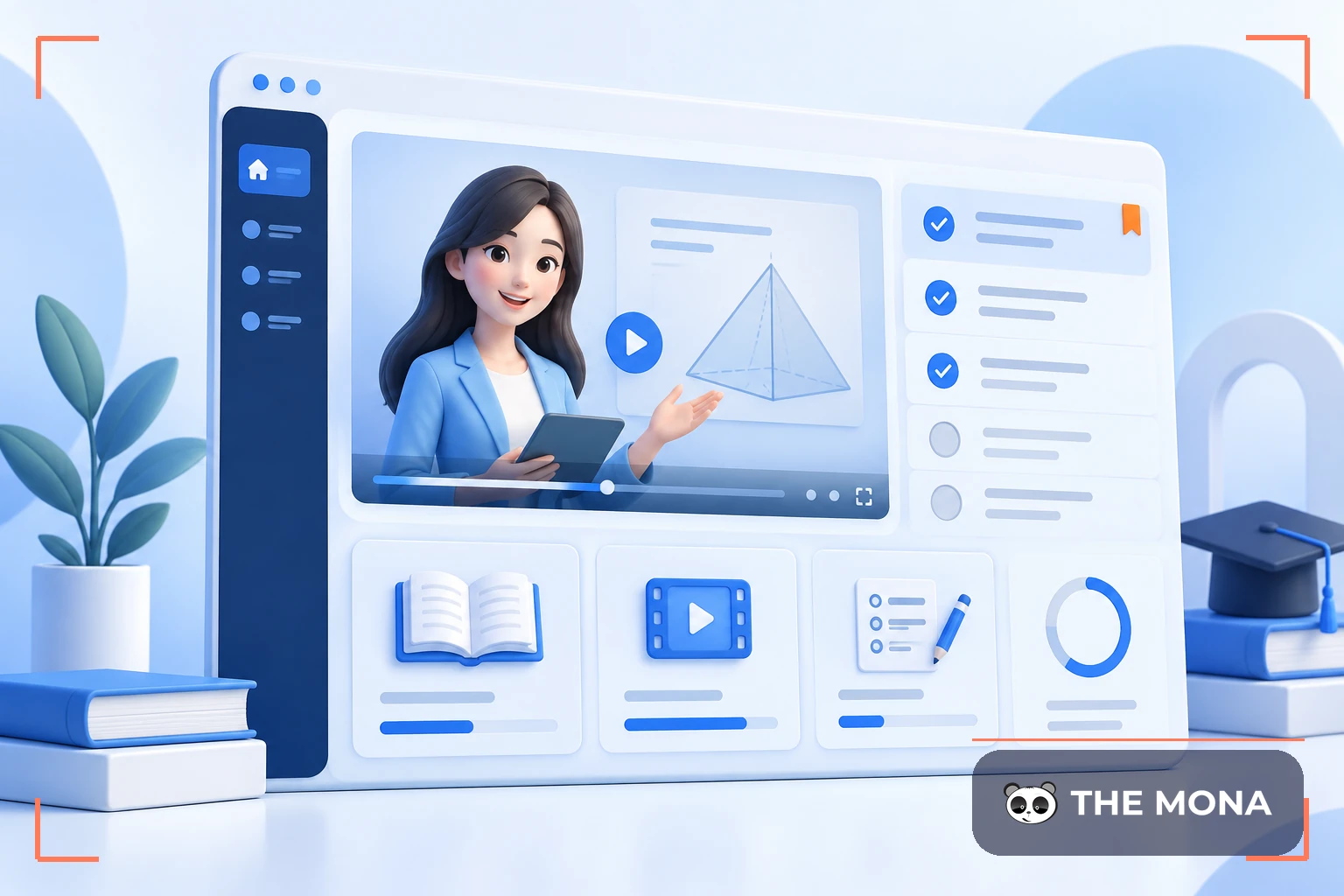 Giao diện LMS hiển thị bài giảng video, khóa học và tiến độ học tập