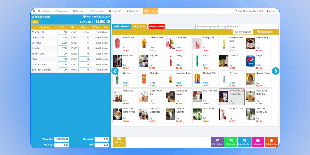 Ứng dụng quản lý quán cafe DanTriSoft