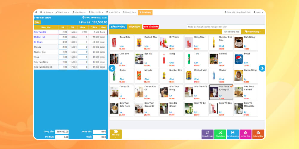 Ứng dụng quản lý quán cafe DanTriSoft
