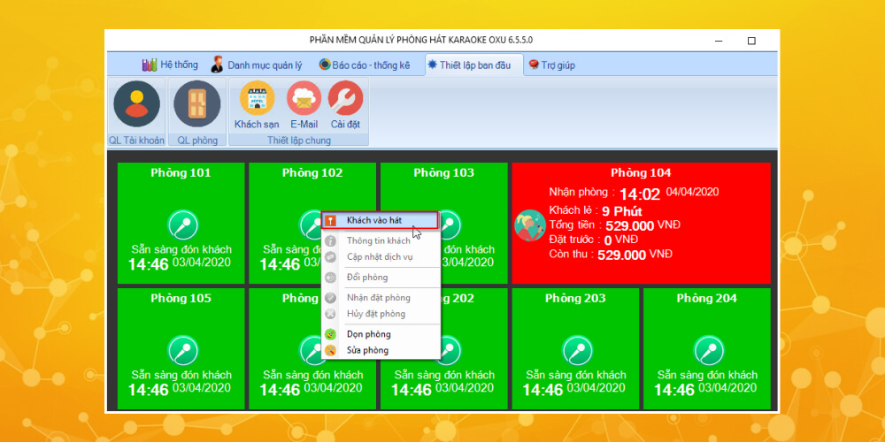 Phần mềm đặt phòng karaoke OXU