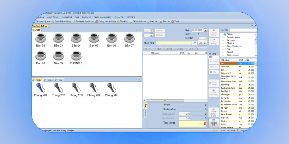 Phần mềm quản lý tính tiền Karaoke Bigbuy