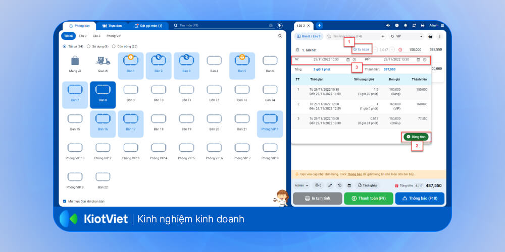 Phần mềm quản lý tính tiền quán bida KiotViet