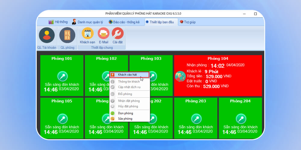 Phần mềm đặt phòng chuỗi cửa hàng karaoke OXU