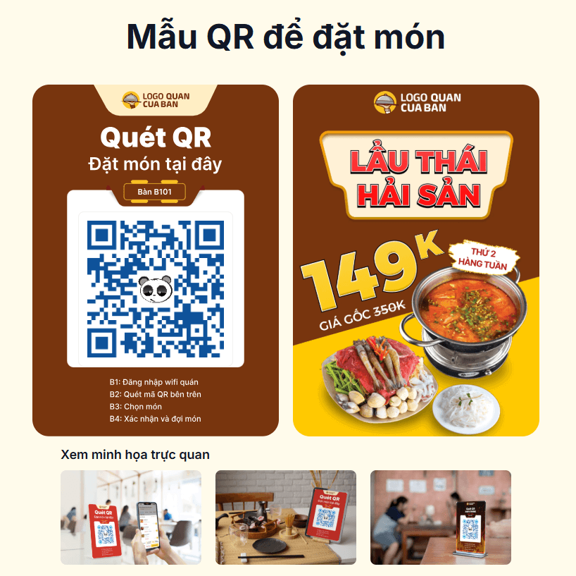 Tính năng đặt đồ ăn qua QR tiện dụng của phần mềm MONA