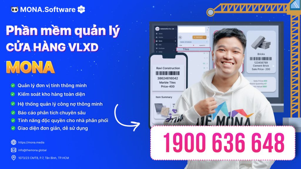 Phần mềm quản lý vật liệu xây dựng MONA