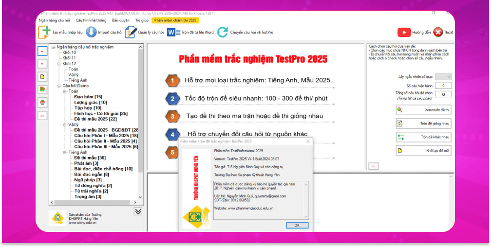 Phần mềm trộn đề thi trắc nghiệm miễn phí TestPro 