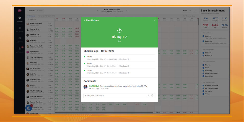 Ứng dụng chấm công nhân viên Base Checkin