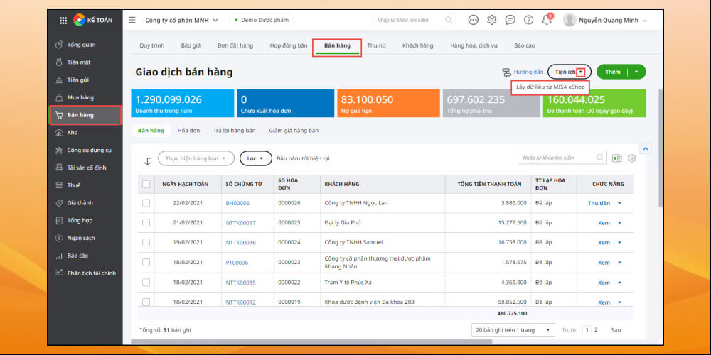 Phần mềm kê toán bán hàng trực tuyến MISA AMIS